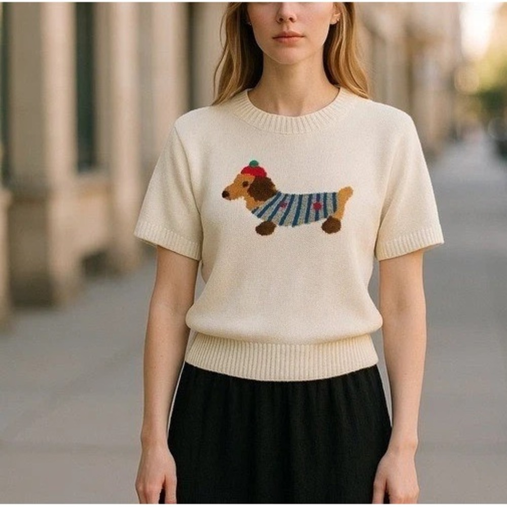 Sweet Romeo Cream Sweater with Dachshund Design